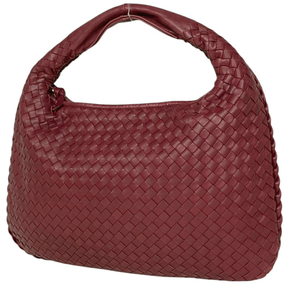Bottega Veneta Intrecciato Shoulder Bag Hobo Handbag Leather Red
